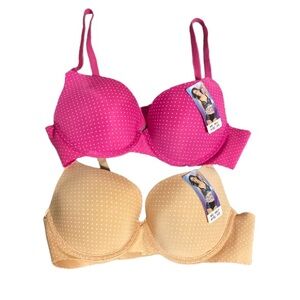 Set of 2 J&W Polka Dot Cute Scallop T-Shirt Bras - Size 34D